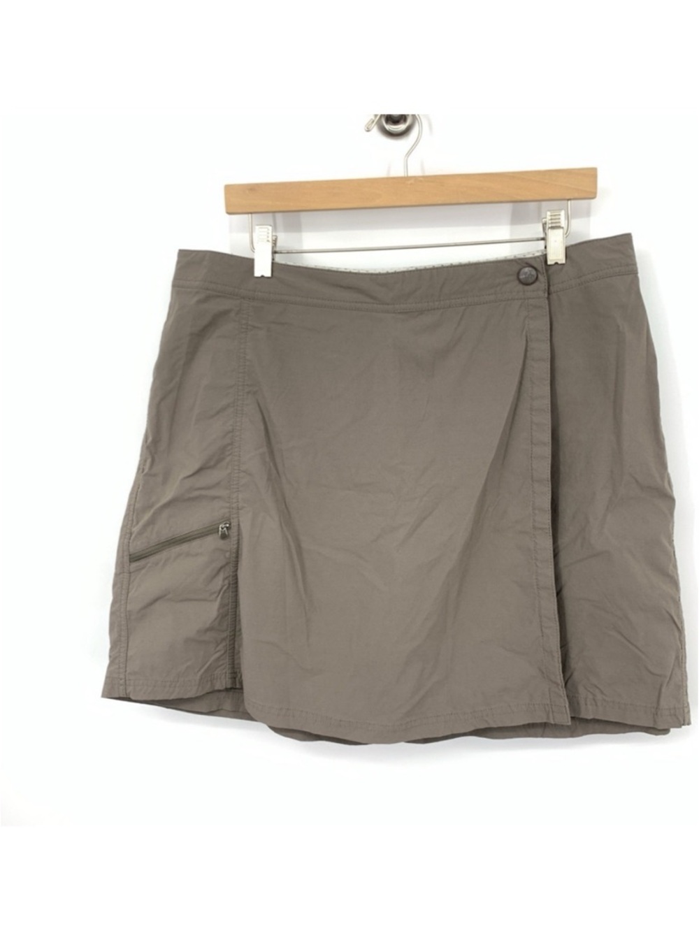 LL Bean Women Size 14 Skort Mini Skirt Shorts Liner Wrap Brown Nylon Stretch